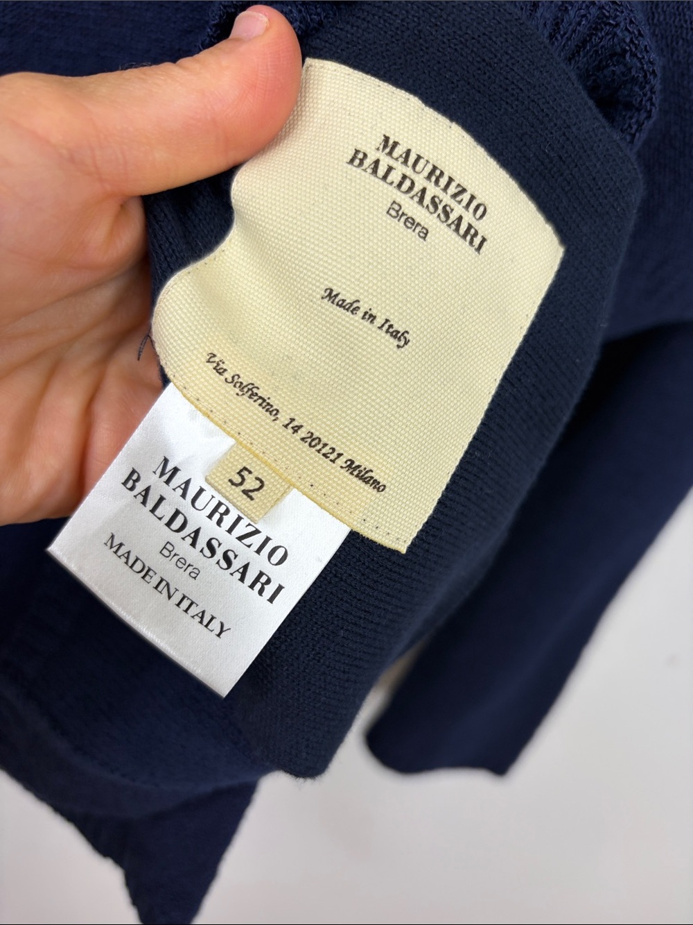 Maurizio Baldassari Sweater Mens 52 US Large Navy Blue Cotton Knit Cardigan Polo - Picture 12 of 14